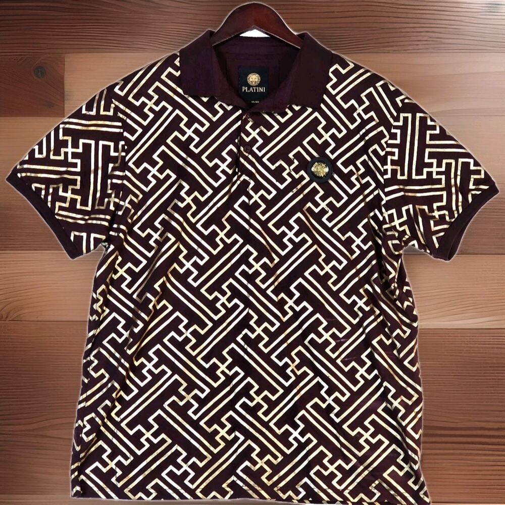 Platini Men’s 3XL Shirt Burgundy Plum Purple Gold Geometric Lion Logo Cotton